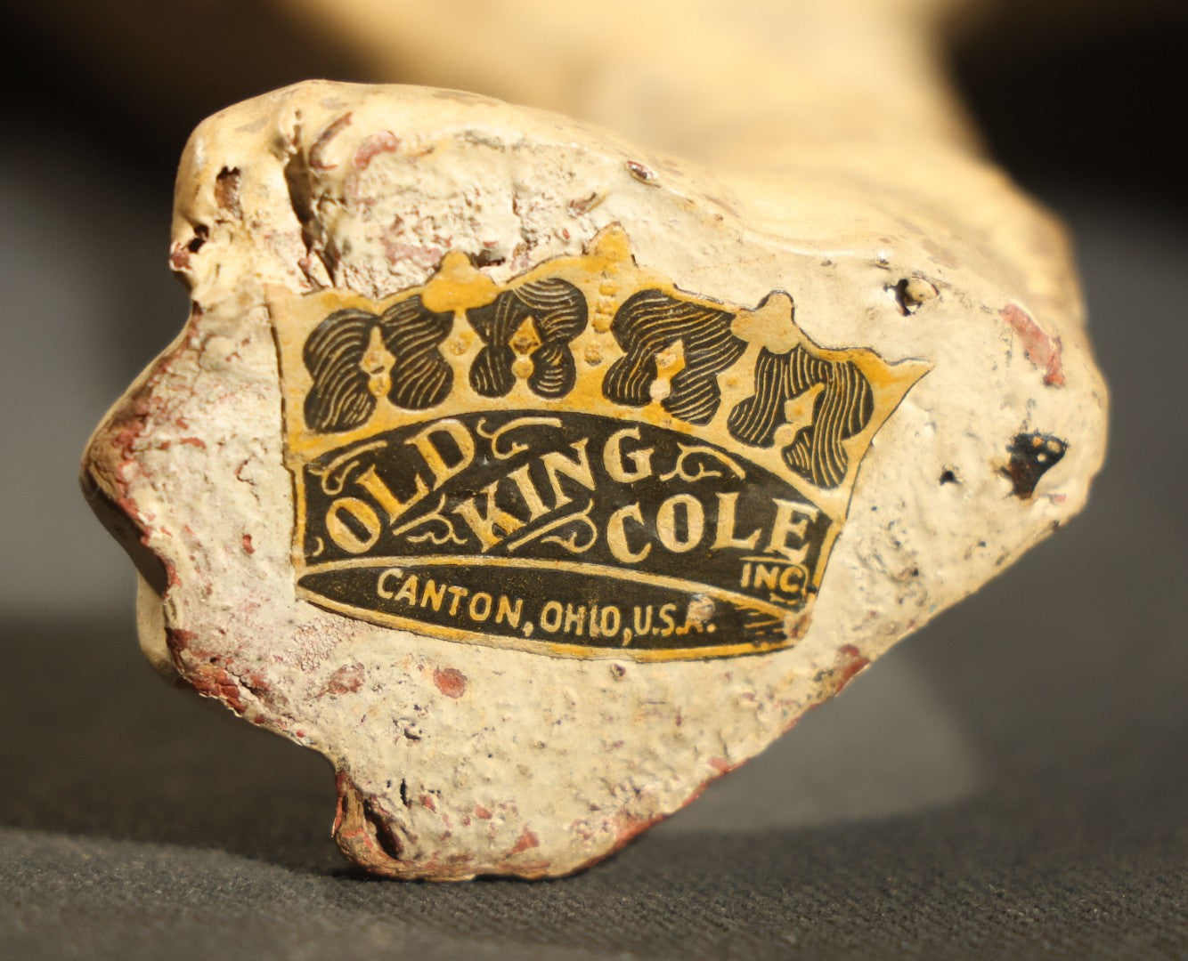 Antique Nipper the Dog Composition Advertising Figure, "His Master's Voice," Advertising R.C.A. Victor Victrola Mascot, with Paper Label from Old King Cole Inc., Canton Ohio, 
