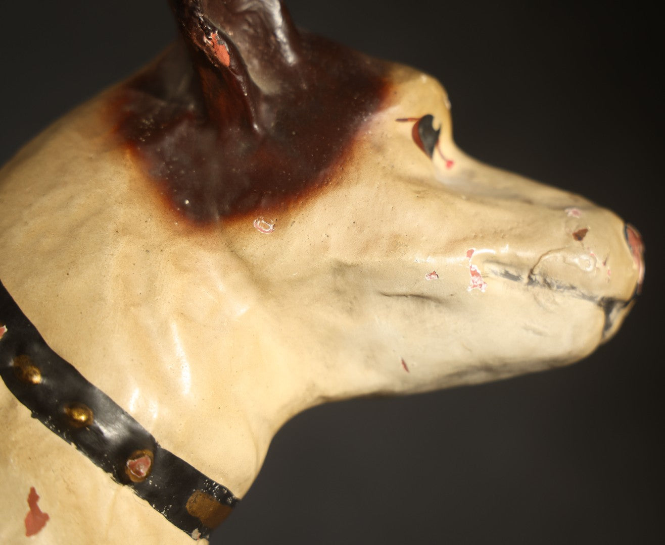 Antique Nipper the Dog Composition Advertising Figure, "His Master's Voice," Advertising R.C.A. Victor Victrola Mascot, with Paper Label from Old King Cole Inc., Canton Ohio, 