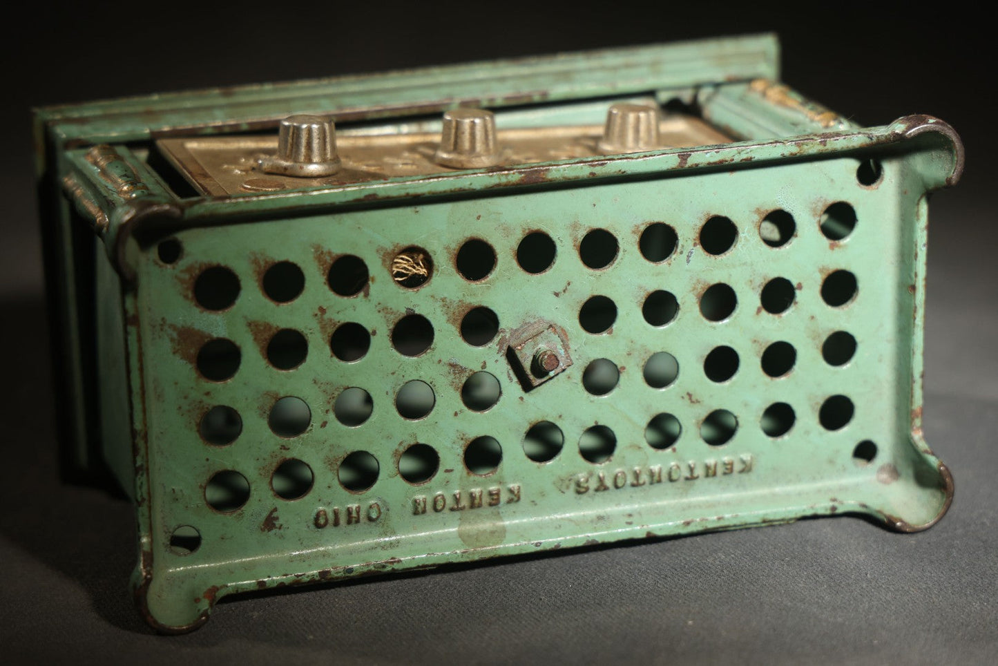 Vintage Cast Iron Radio Bank with Combination Lock Dials, Kenton Toys, Kenton, Ohio