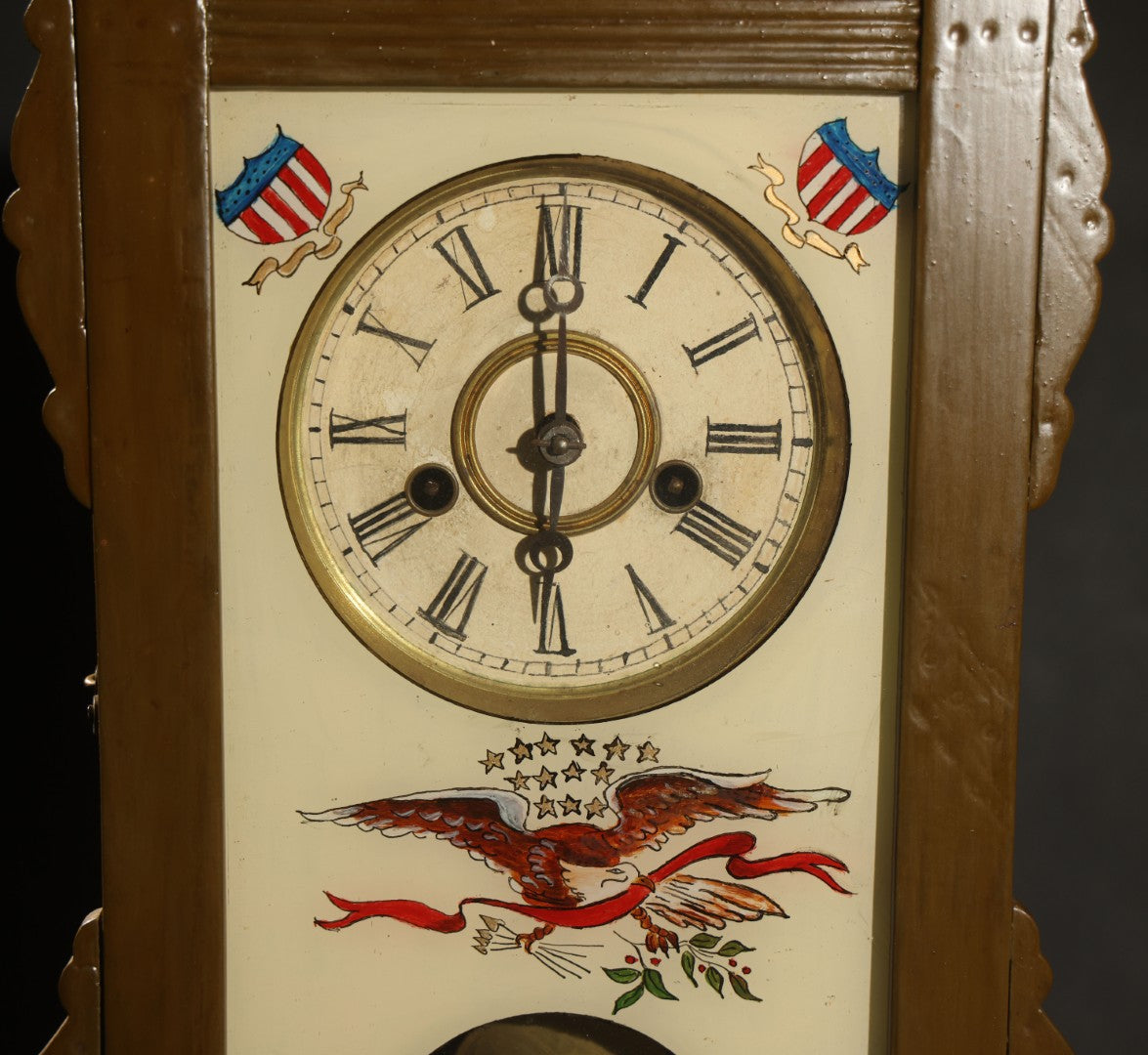 Antique Reverse-Painted Eagle Mantel Clock with Time and Strike, Ansonia Clock Company, New York