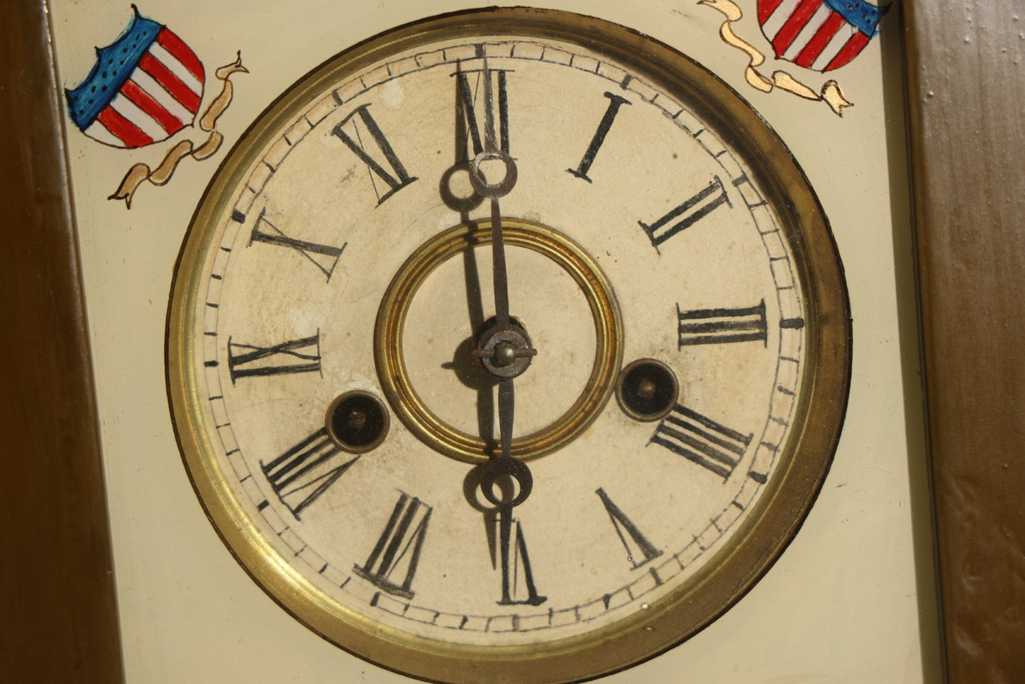Antique Reverse-Painted Eagle Mantel Clock with Time and Strike, Ansonia Clock Company, New York