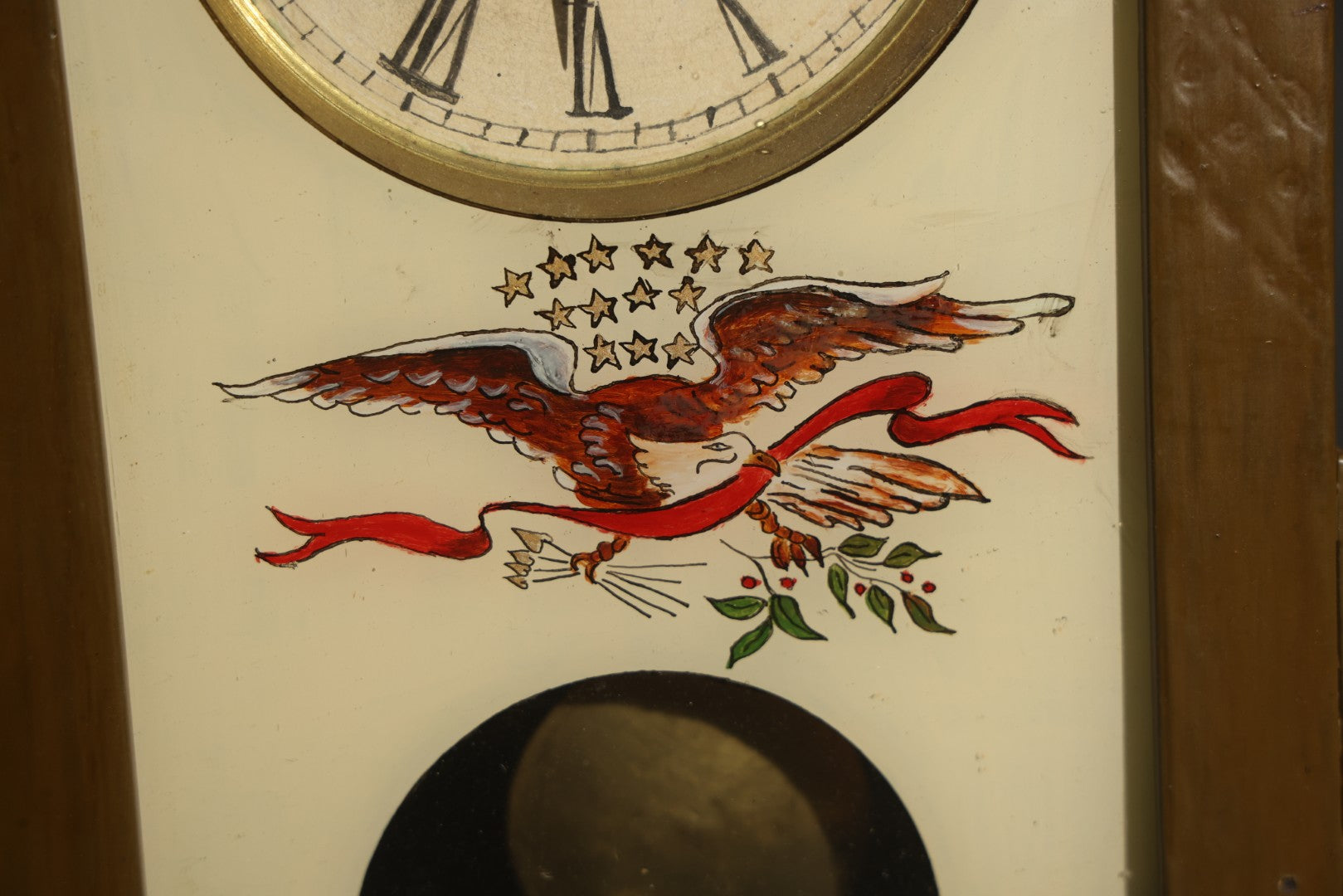 Antique Reverse-Painted Eagle Mantel Clock with Time and Strike, Ansonia Clock Company, New York
