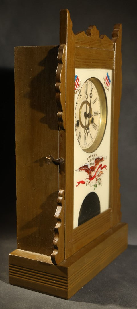 Antique Reverse-Painted Eagle Mantel Clock with Time and Strike, Ansonia Clock Company, New York
