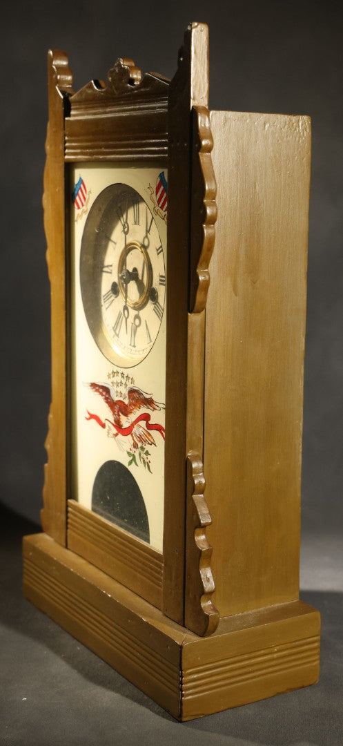 Antique Reverse-Painted Eagle Mantel Clock with Time and Strike, Ansonia Clock Company, New York