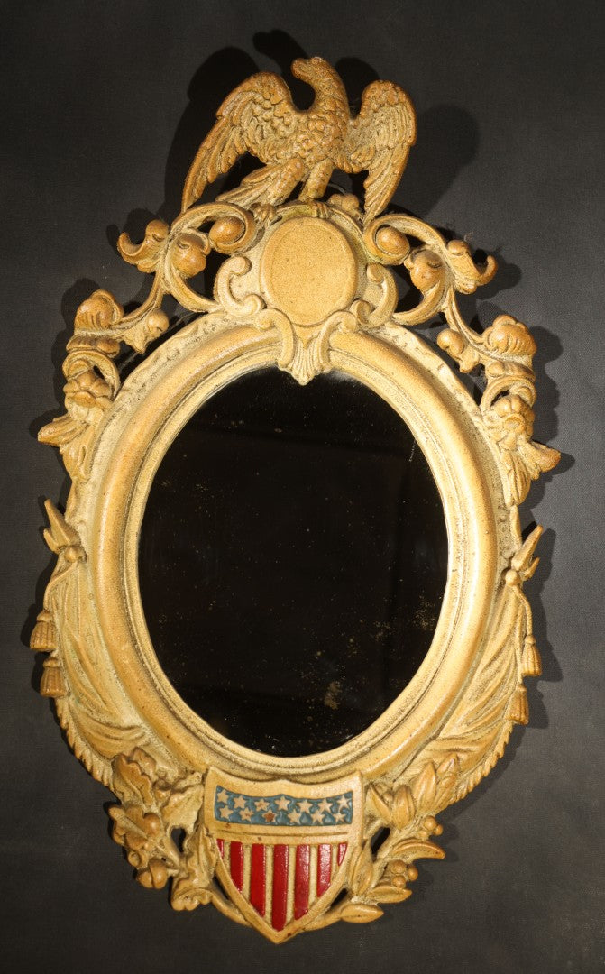 Vintage Cast Iron Mirror with Eagle and American Shield Design, Reproduction of 1862 Patented Original
