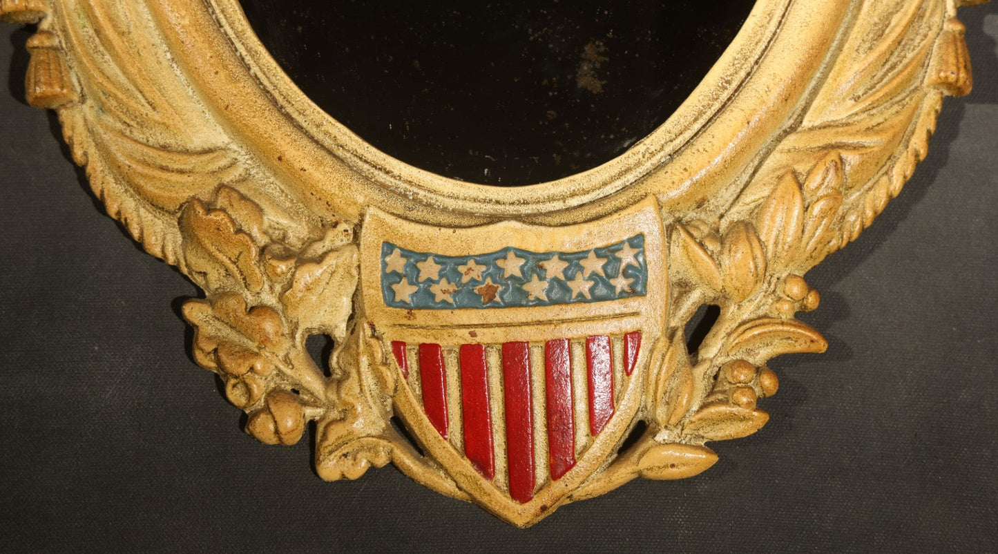 Vintage Cast Iron Mirror with Eagle and American Shield Design, Reproduction of 1862 Patented Original