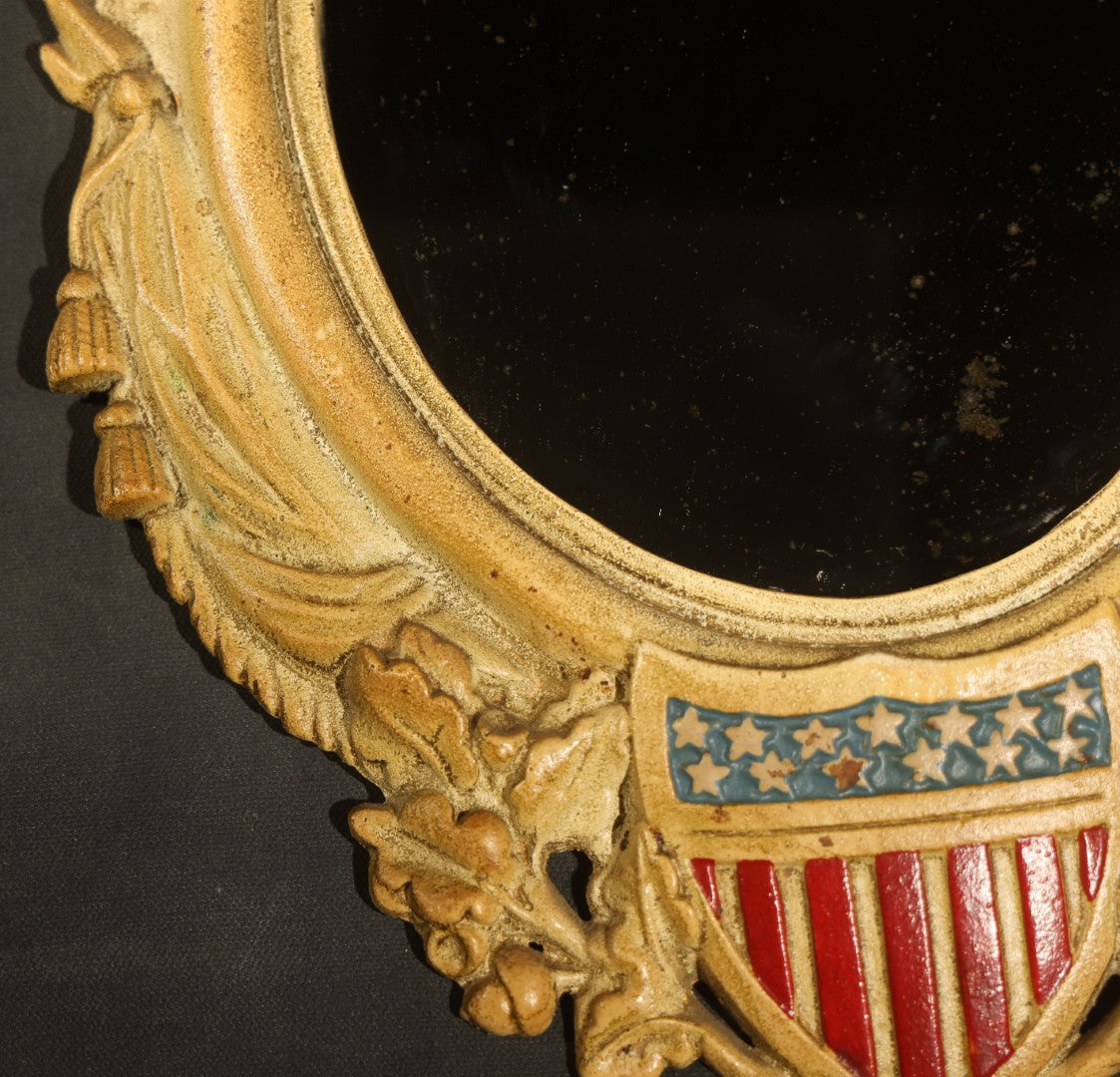 Vintage Cast Iron Mirror with Eagle and American Shield Design, Reproduction of 1862 Patented Original