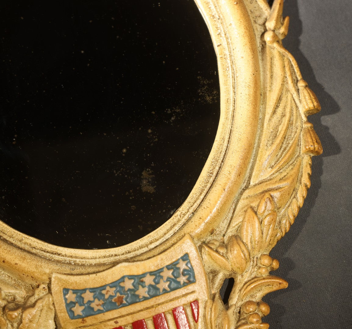 Vintage Cast Iron Mirror with Eagle and American Shield Design, Reproduction of 1862 Patented Original