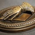 Lot 007 - Antique Victorian Hand-Form Paper Clip with Ornate Cuffed Sleeve, Pressed Brass with Cast Iron Weighted Base, 5-1/8" L