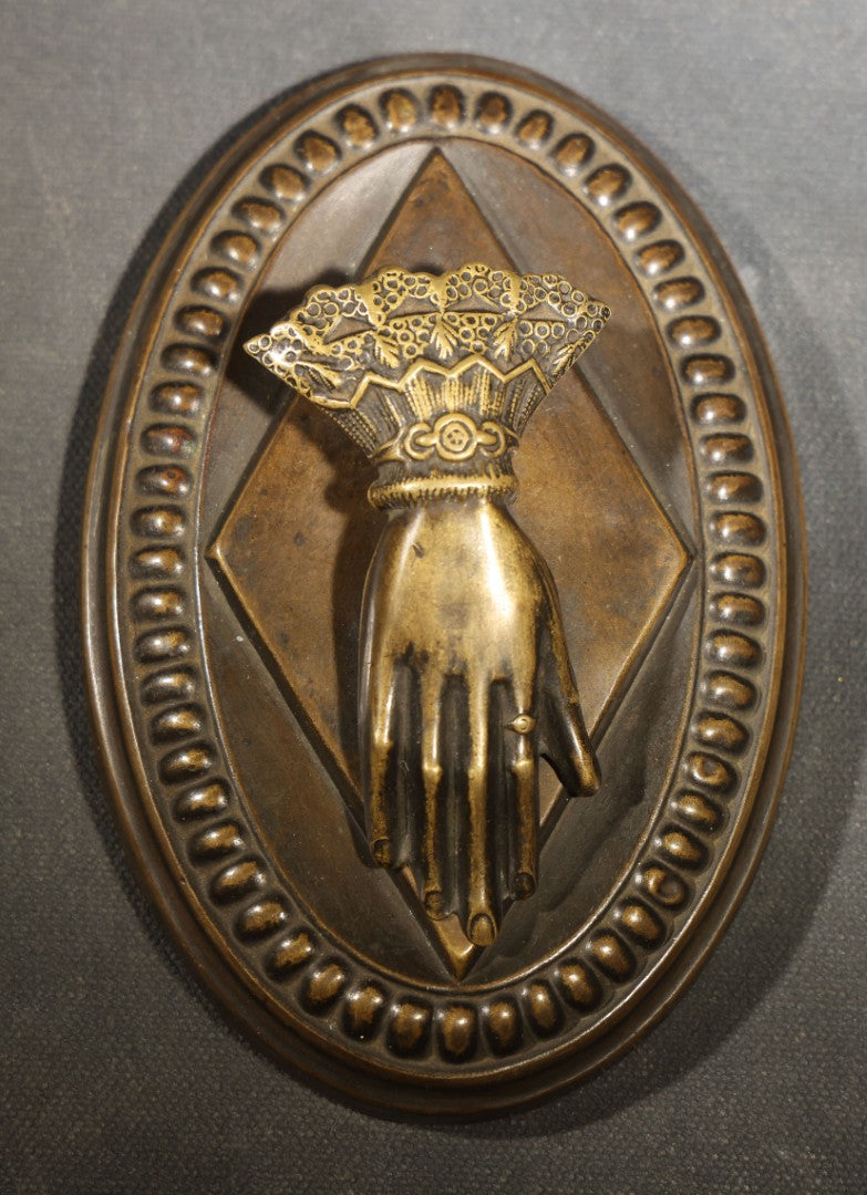 Antique Victorian Hand-Form Paper Clip with Ornate Cuffed Sleeve, Pressed Brass with Cast Iron Weighted Base