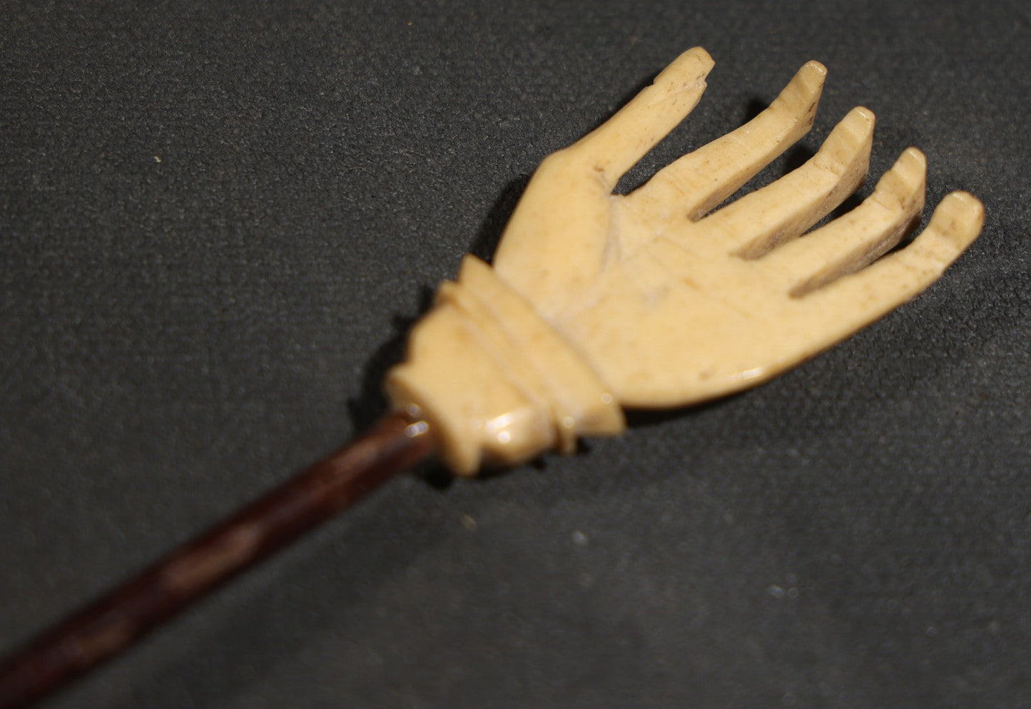 Antique Carved Bone Hand Form Back Scratcher, note chip