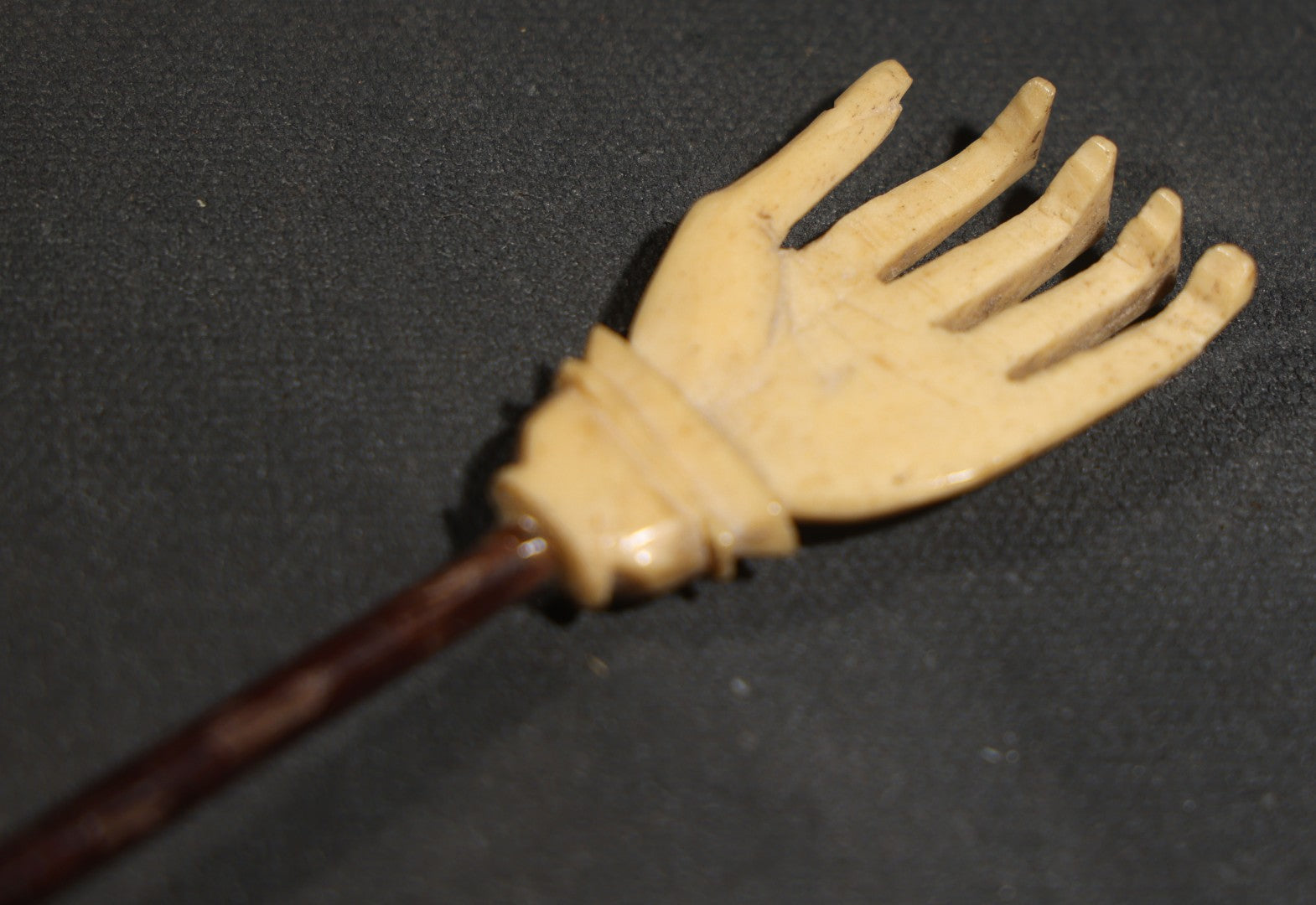 Antique Carved Bone Hand Form Back Scratcher, note chip
