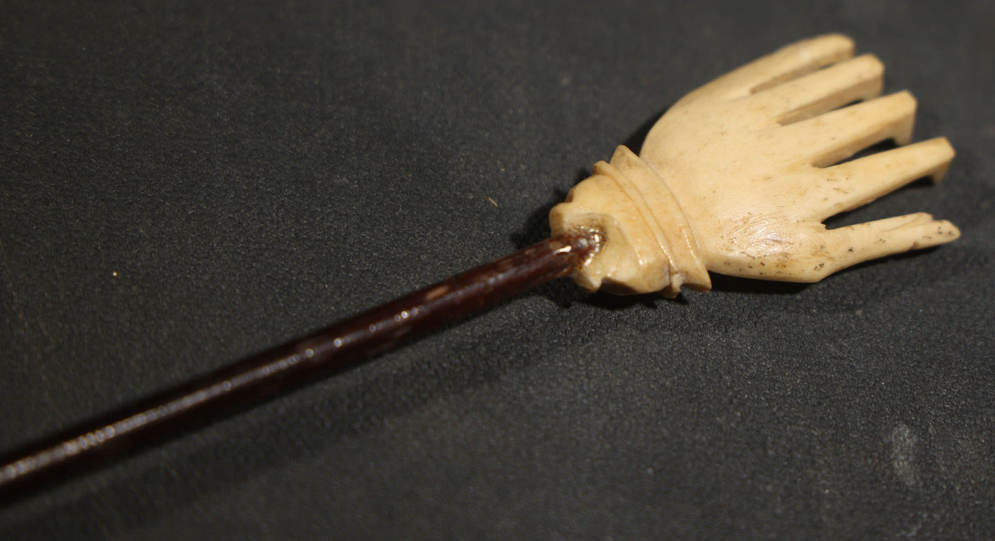 Antique Carved Bone Hand Form Back Scratcher, note chip