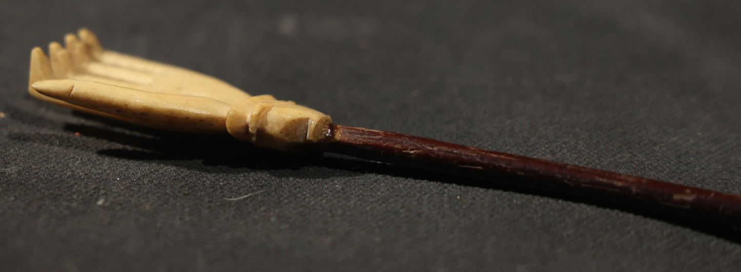 Antique Carved Bone Hand Form Back Scratcher, note chip
