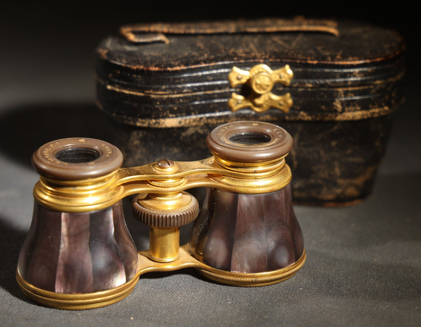 Antique Mother of Pearl Opera Glasses, Lemaire, Paris, with E.B. Meyrowitz London New York Leather Case, Working Condition