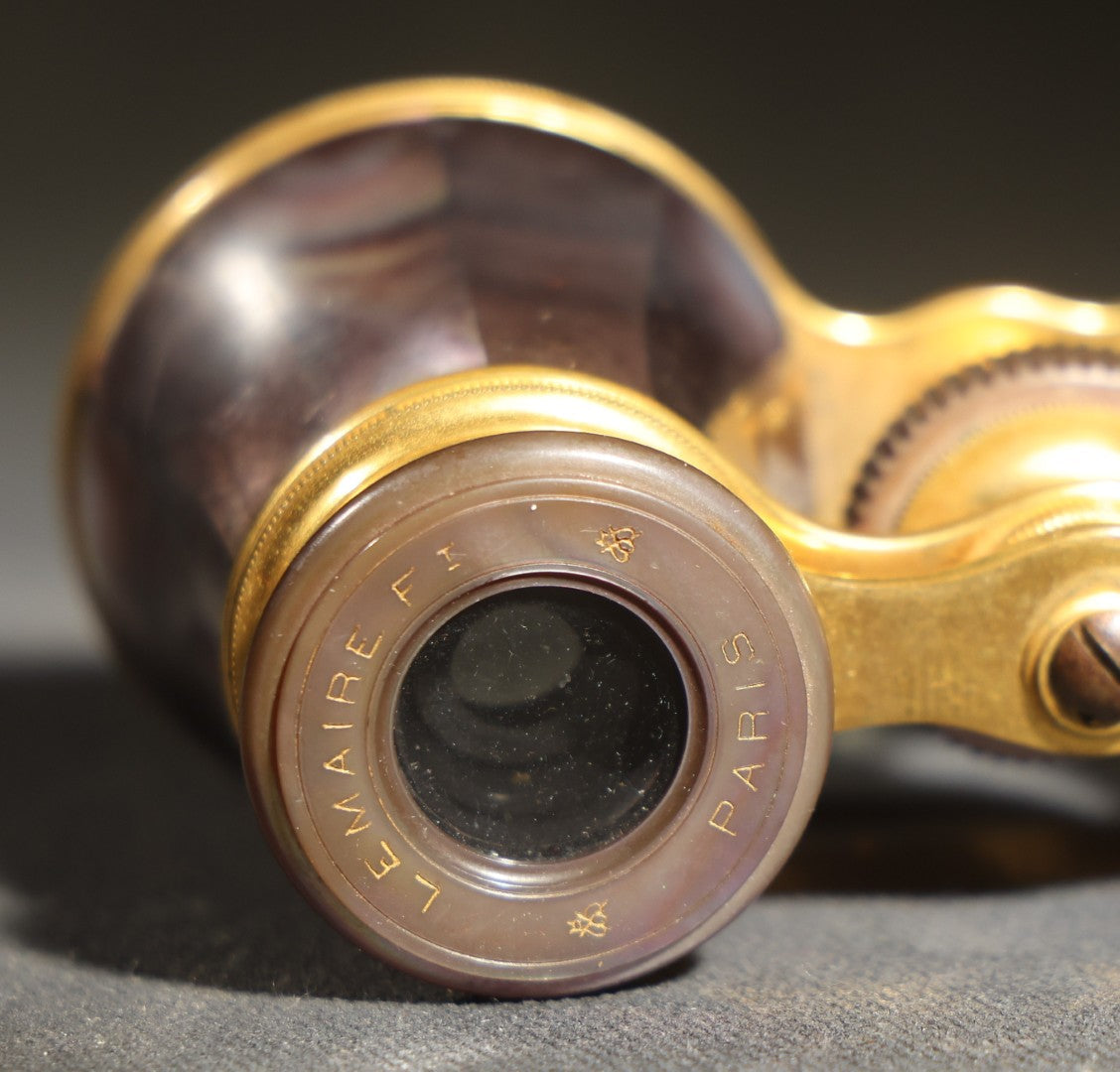 Antique Mother of Pearl Opera Glasses, Lemaire, Paris, with E.B. Meyrowitz London New York Leather Case, Working Condition
