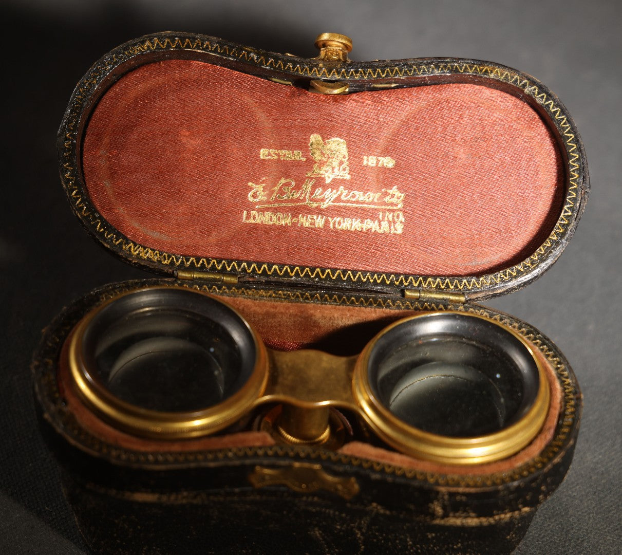 Antique Mother of Pearl Opera Glasses, Lemaire, Paris, with E.B. Meyrowitz London New York Leather Case, Working Condition