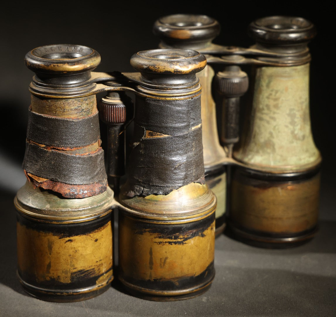 Pair of Antique Opera Glasses Binoculars with Damaged Coverings, Marchand, Paris, Working Condition