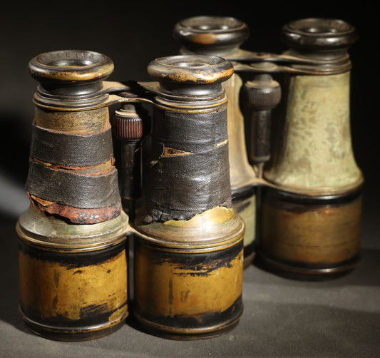 Pair of Antique Opera Glasses Binoculars with Damaged Coverings, Marchand, Paris, Working Condition