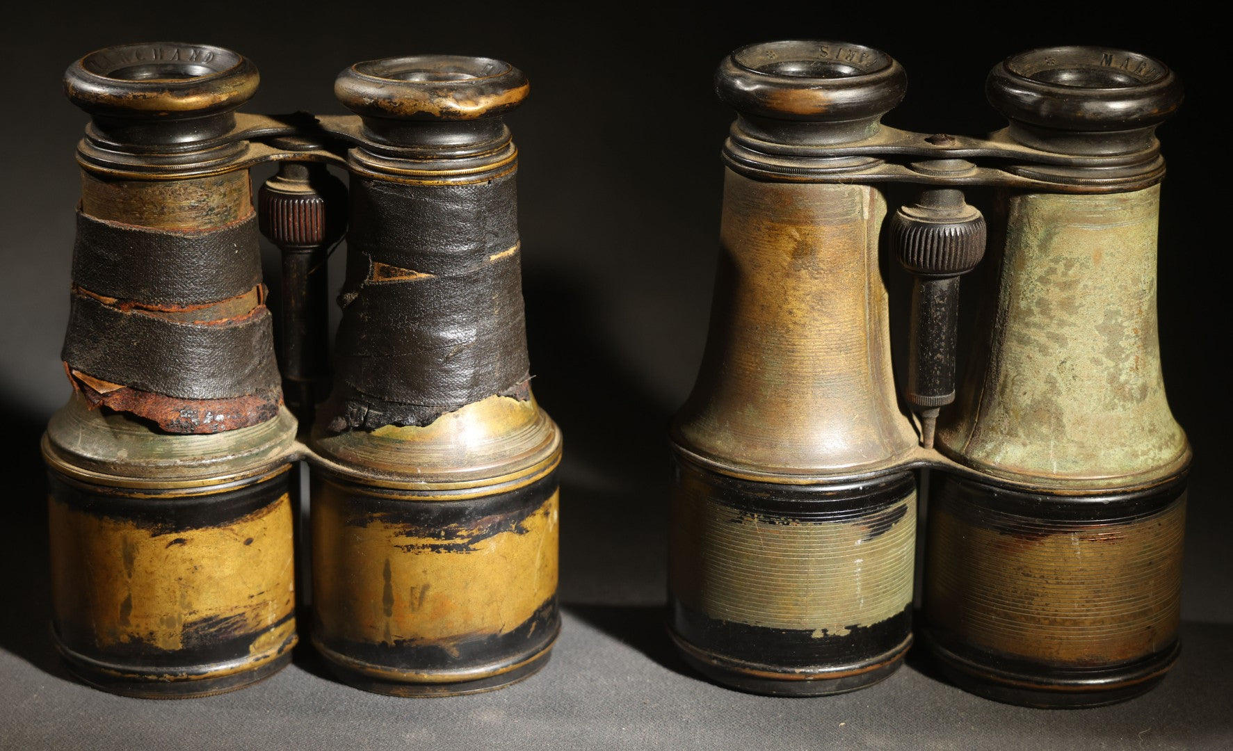 Pair of Antique Opera Glasses Binoculars with Damaged Coverings, Marchand, Paris, Working Condition