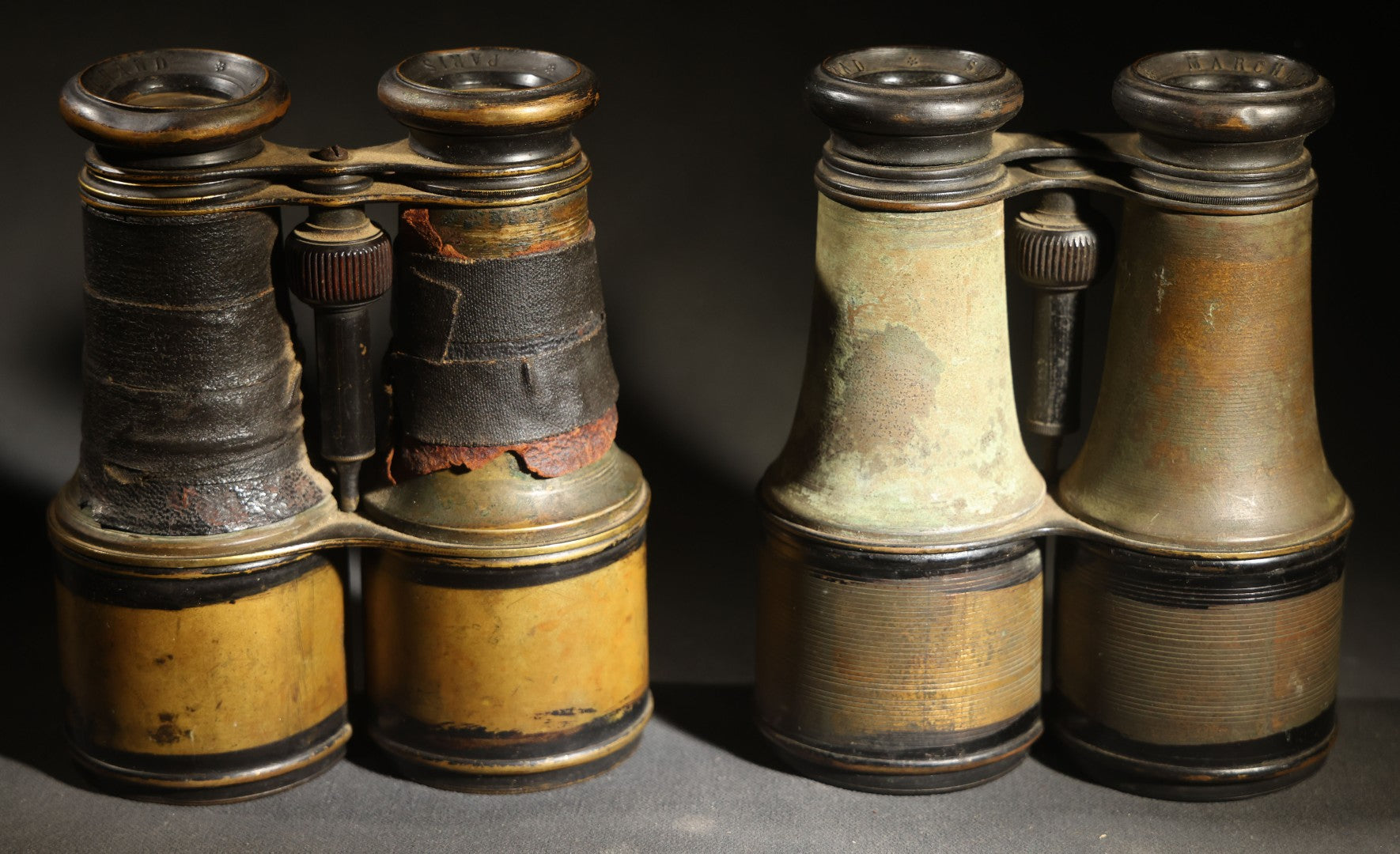Pair of Antique Opera Glasses Binoculars with Damaged Coverings, Marchand, Paris, Working Condition