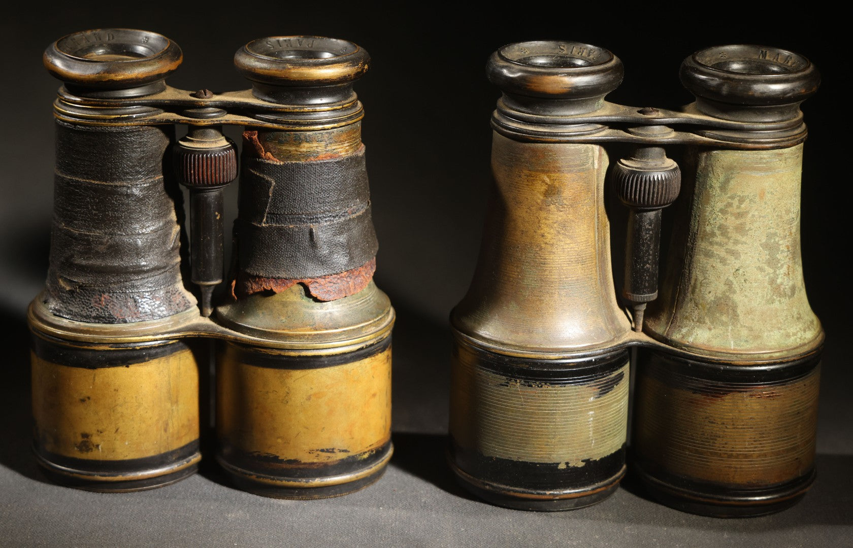 Pair of Antique Opera Glasses Binoculars with Damaged Coverings, Marchand, Paris, Working Condition