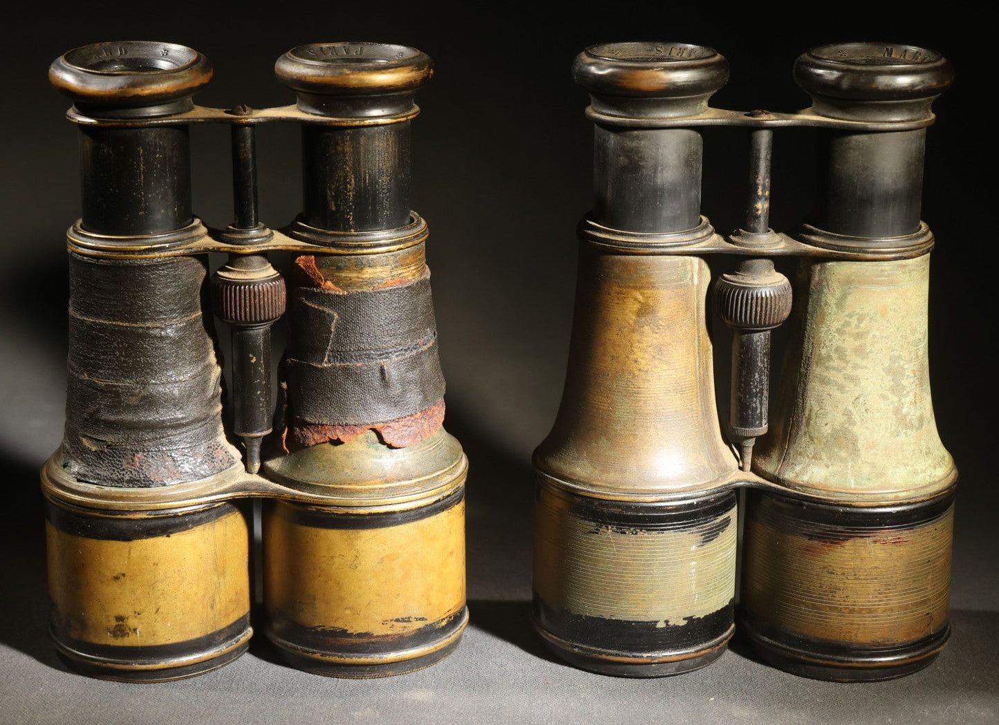 Pair of Antique Opera Glasses Binoculars with Damaged Coverings, Marchand, Paris, Working Condition