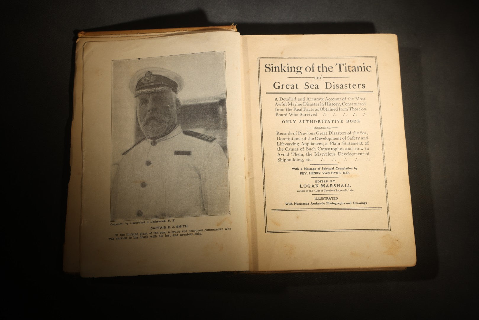 "The Sinking of the Titanic and Great Sea Disasters" Antique Illustrated Book, Edited by Logan Marshall, Copyright L.T. Myers, 1912, poor condition binding