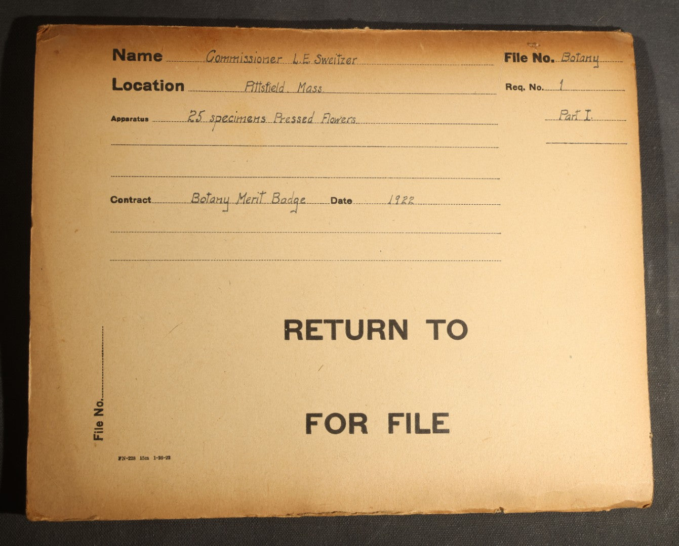 Grouping of five Antique Boy Scout Botany Merit Badge Specimen Collections with Over 100 Pages of Pressed Flowers, Plants, Leaves and Ferns, collected by Commissioner L.E. Sweitzer, Pittsfield, Massachusetts, 1922