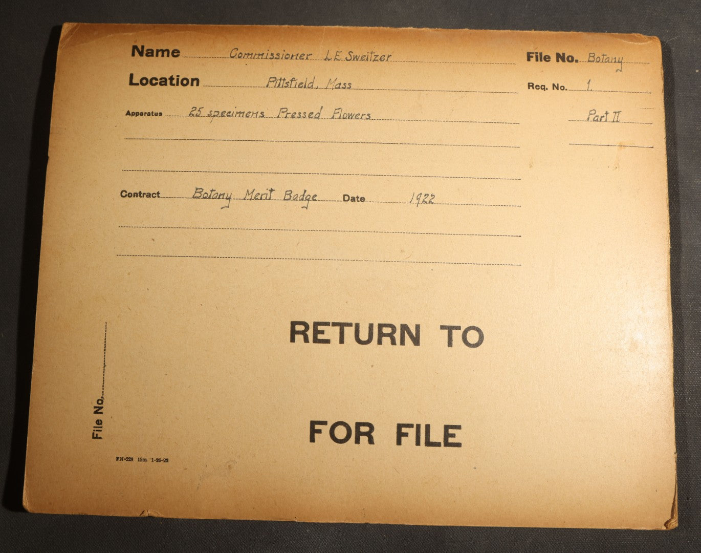 Grouping of five Antique Boy Scout Botany Merit Badge Specimen Collections with Over 100 Pages of Pressed Flowers, Plants, Leaves and Ferns, collected by Commissioner L.E. Sweitzer, Pittsfield, Massachusetts, 1922