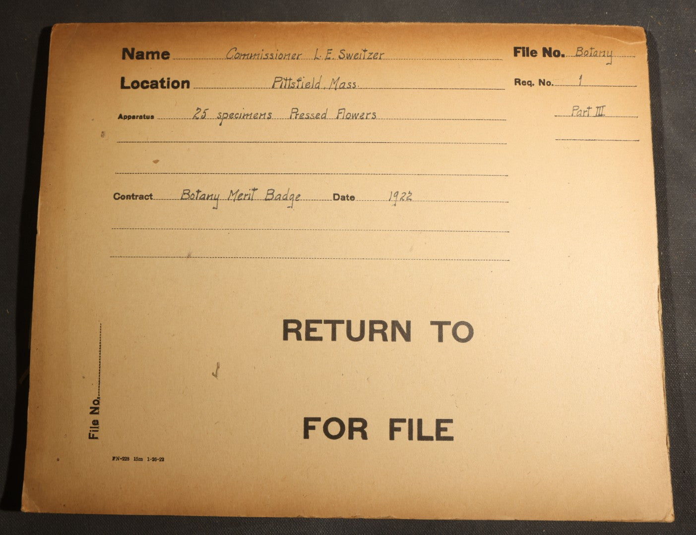 Grouping of five Antique Boy Scout Botany Merit Badge Specimen Collections with Over 100 Pages of Pressed Flowers, Plants, Leaves and Ferns, collected by Commissioner L.E. Sweitzer, Pittsfield, Massachusetts, 1922