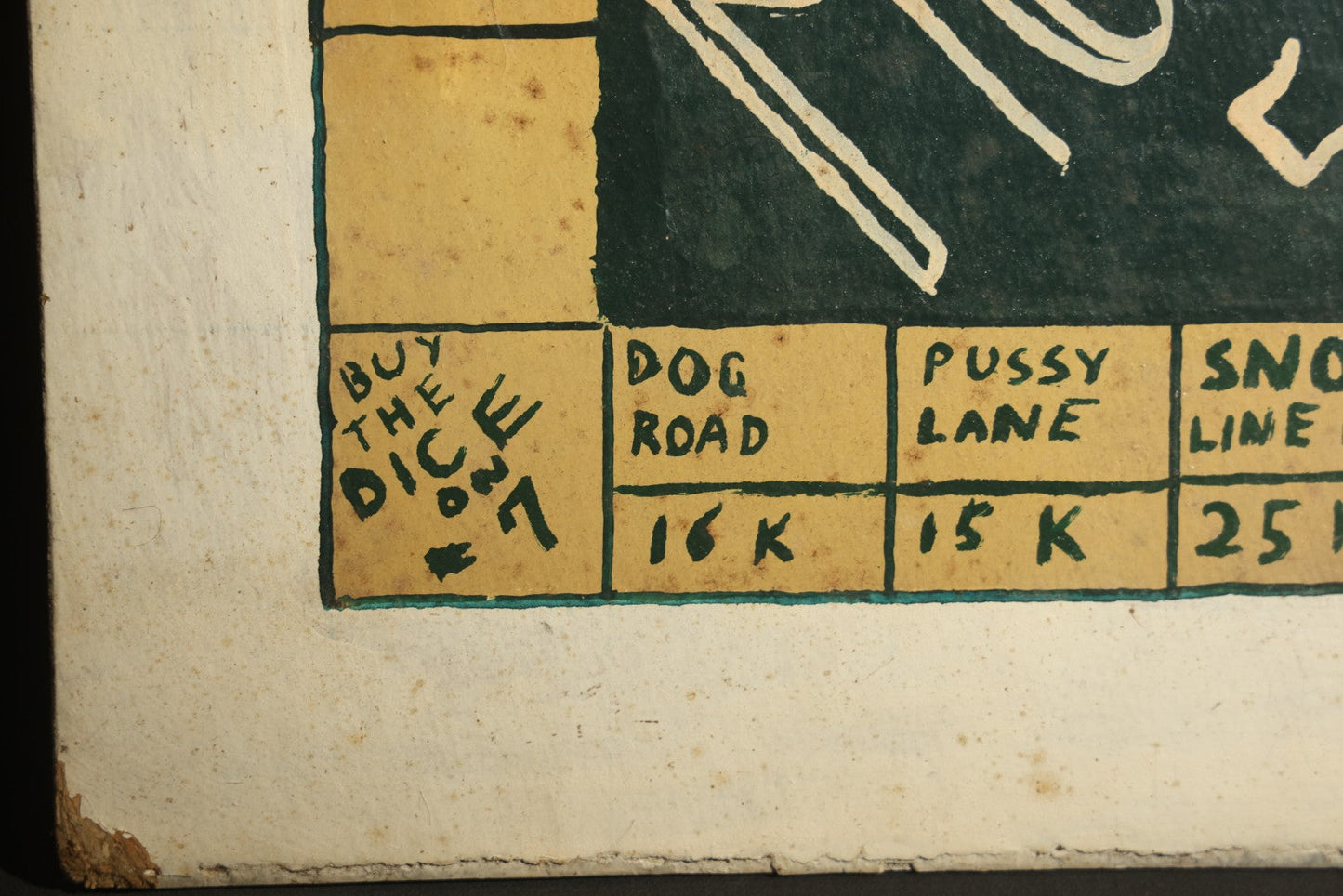 Antique Folk Art Two-Sided Game Board Hand-Painted on Masonite with "Monotony" Monopoly Parody and Checkerboard