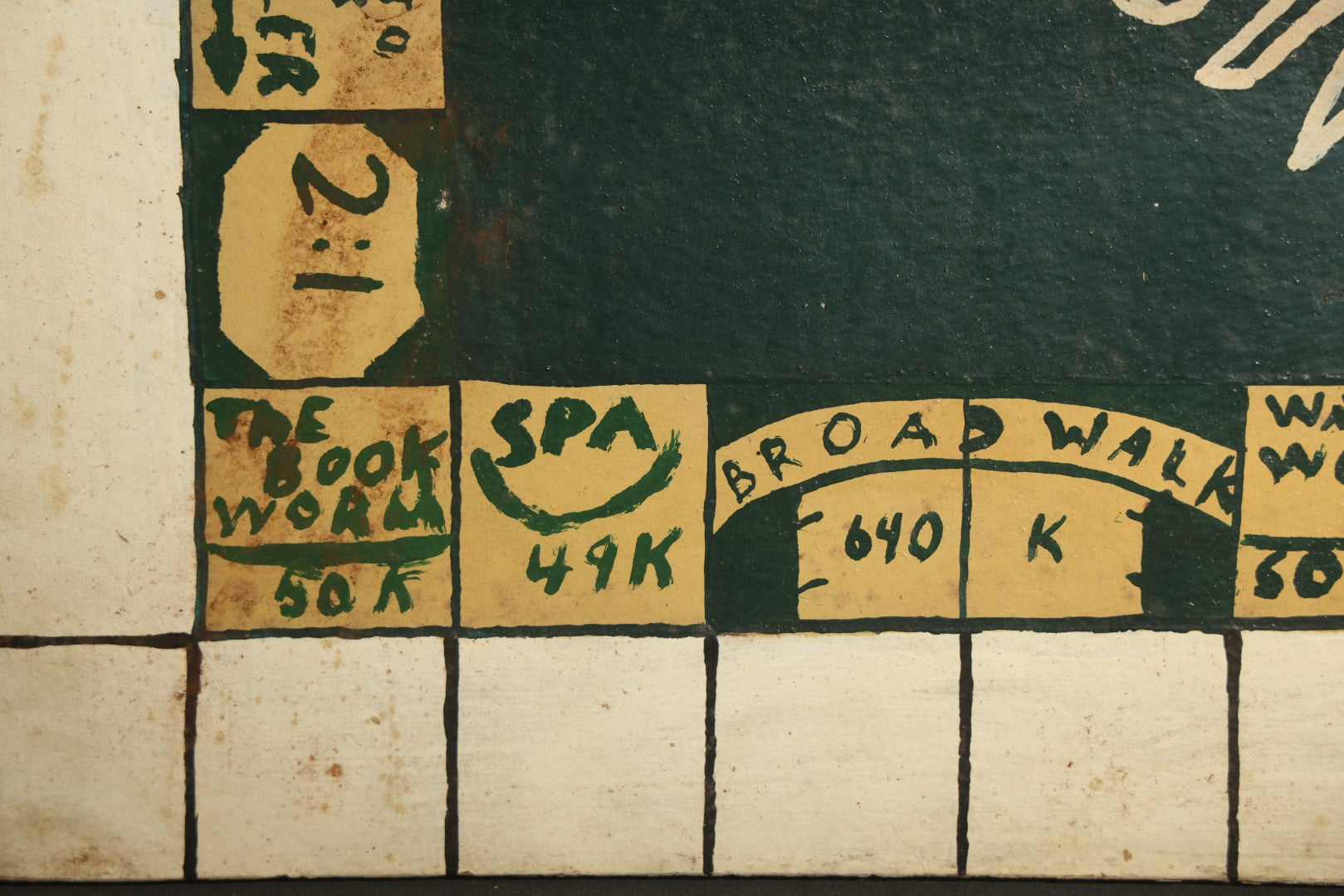 Antique Folk Art Two-Sided Game Board Hand-Painted on Masonite with "Monotony" Monopoly Parody and Checkerboard