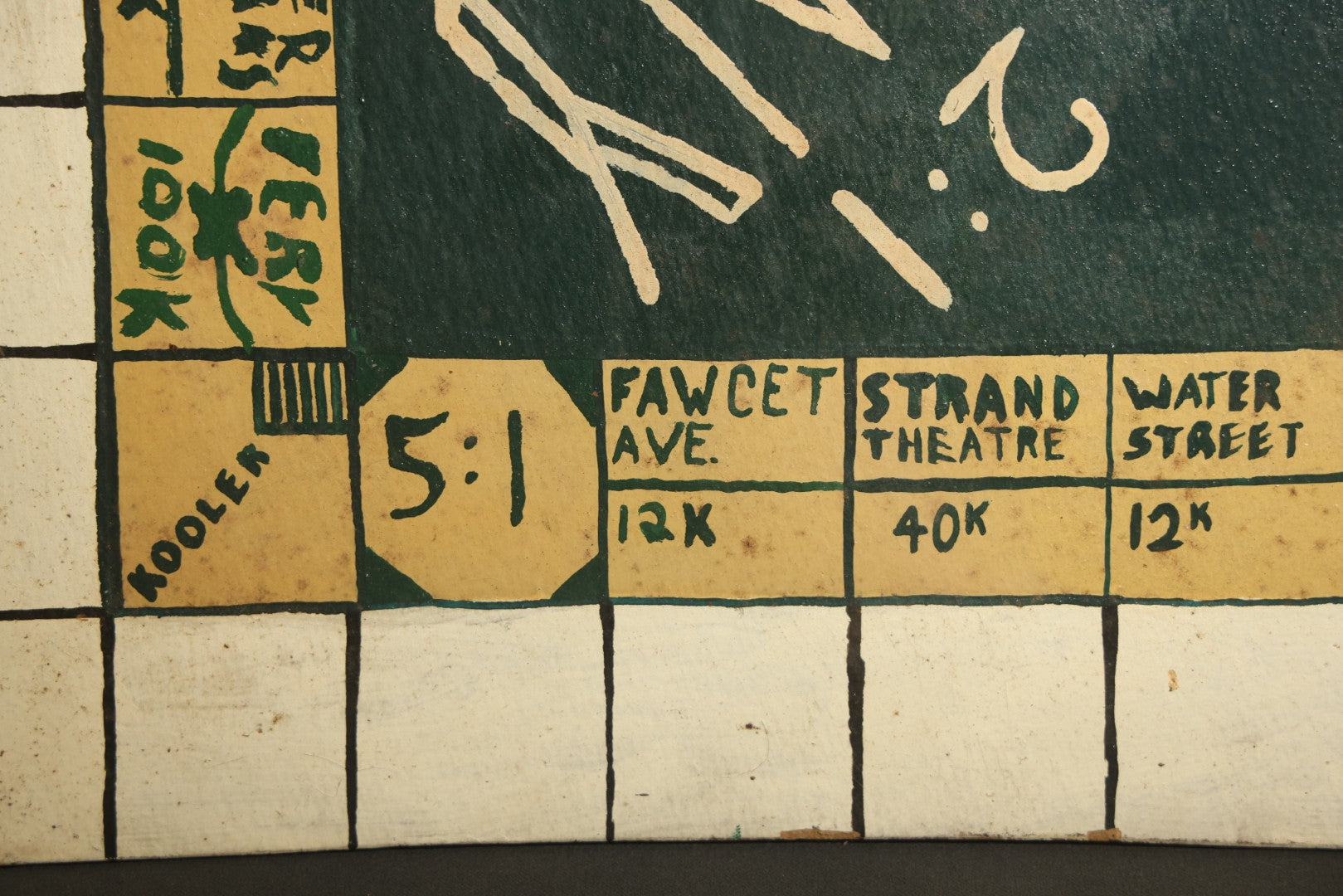 Antique Folk Art Two-Sided Game Board Hand-Painted on Masonite with "Monotony" Monopoly Parody and Checkerboard