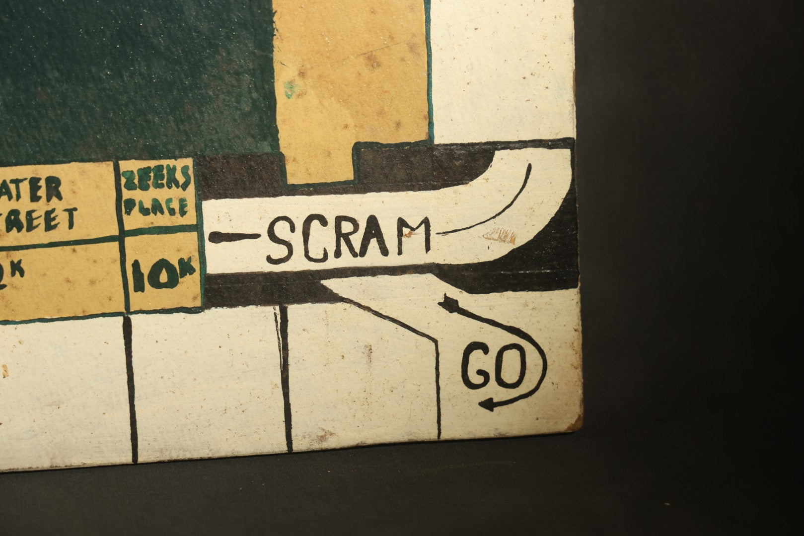 Antique Folk Art Two-Sided Game Board Hand-Painted on Masonite with "Monotony" Monopoly Parody and Checkerboard