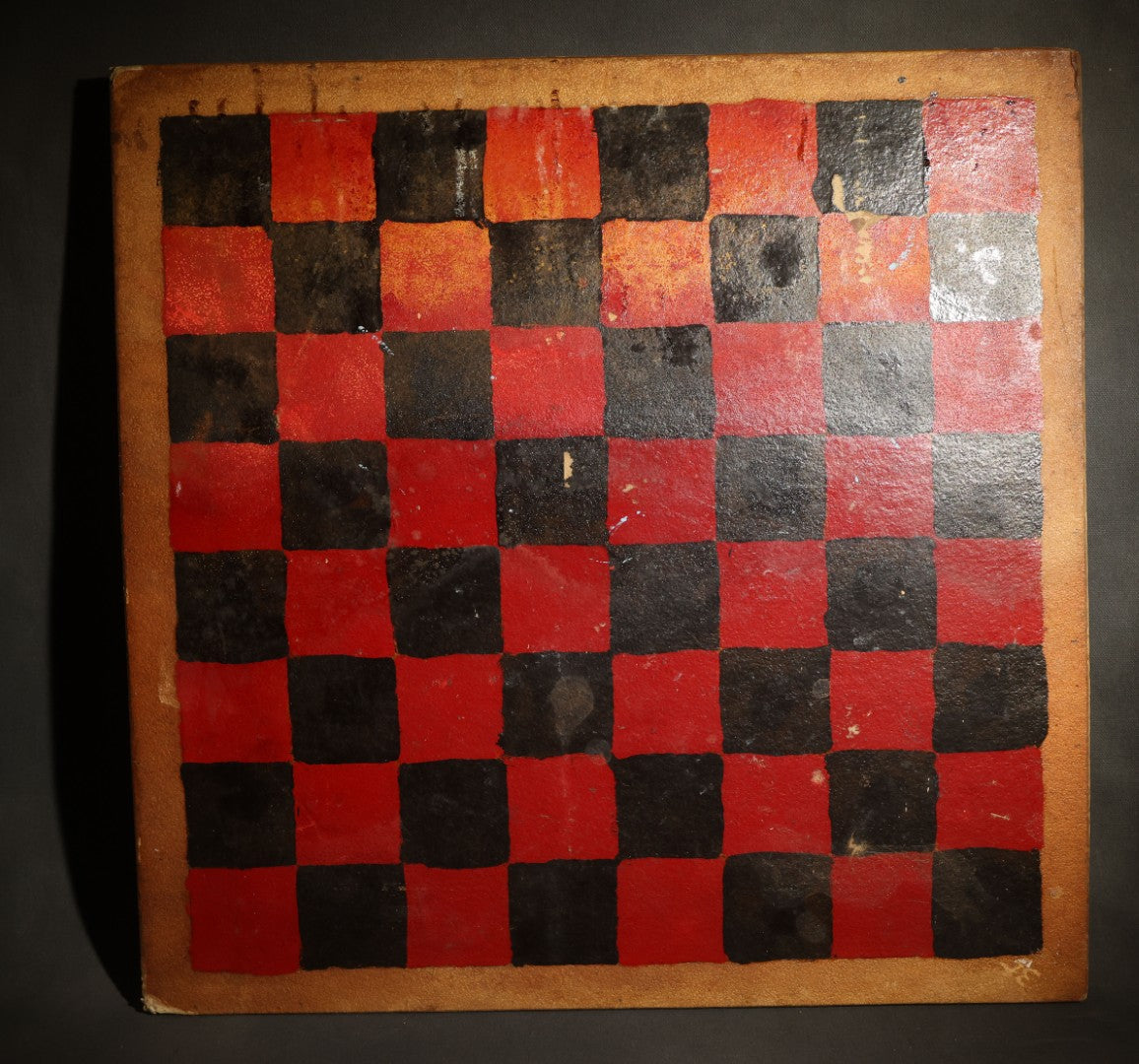 Antique Folk Art Two-Sided Game Board Hand-Painted on Masonite with "Monotony" Monopoly Parody and Checkerboard