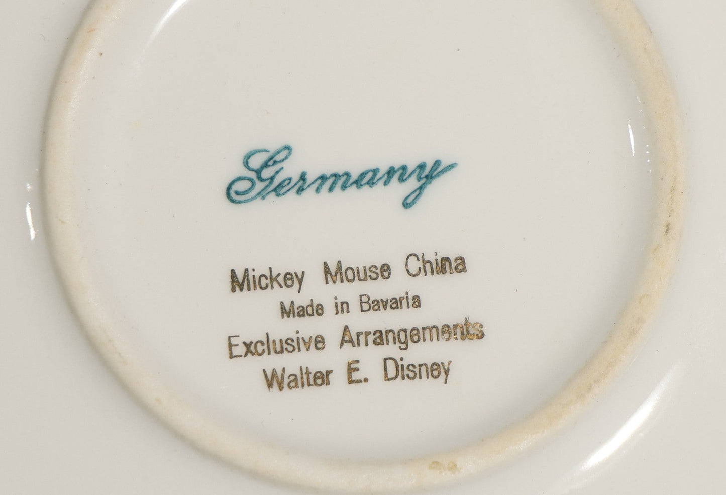 Vintage Mickey Mouse China Alphabet Rim Plate with Train Scene, Made in Bavaria Germany, Circa 1930s, Licensed by Walter E. Disney