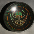 Lot 017 - Vintage Hand Painted Folk Art Wood Bowl with Tribal Devil Face Design, Signed Hussey, 10-1/8" L x 10-3/4" W