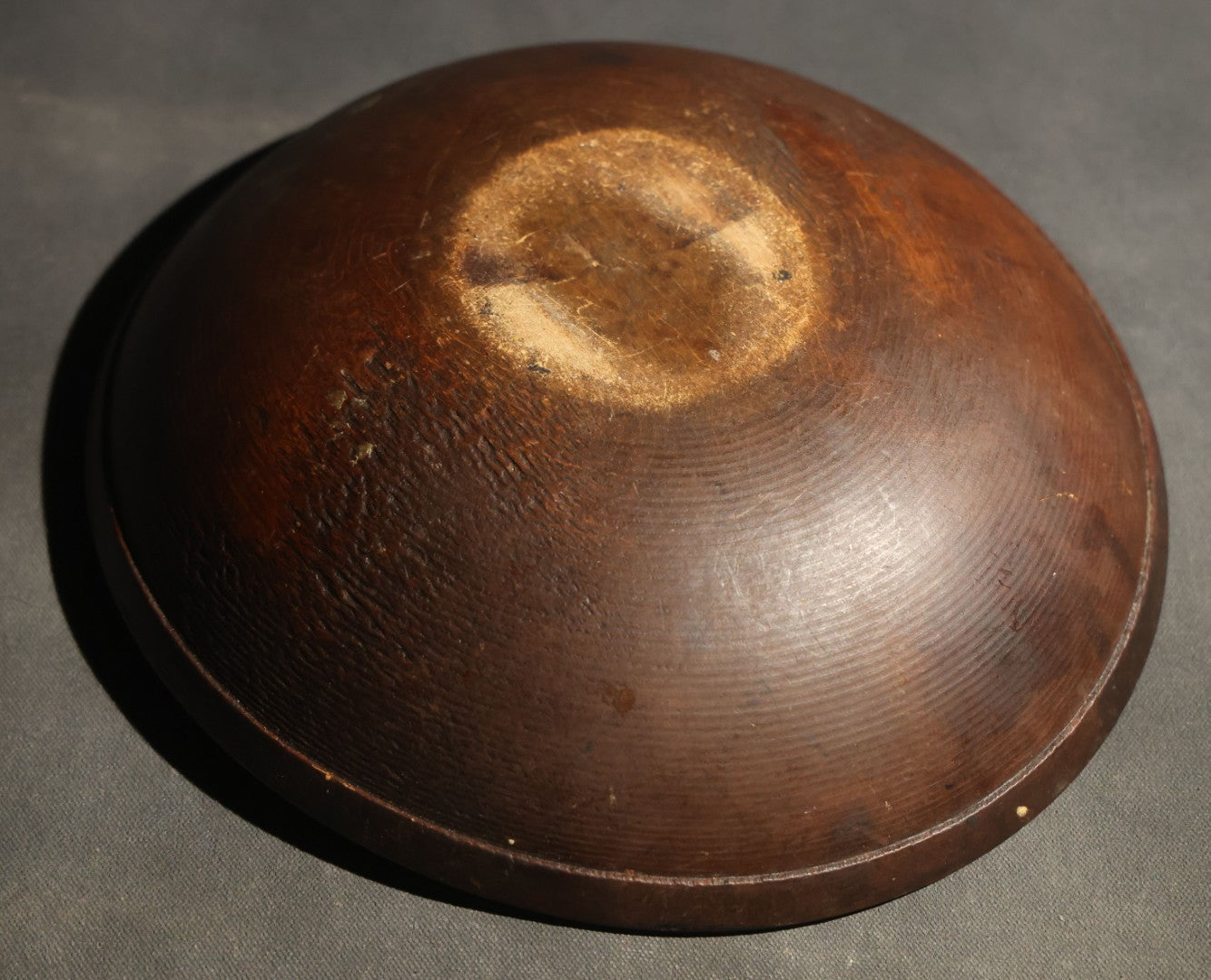 Vintage Hand Painted Folk Art Wood Bowl with Tribal Devil Face Design, Signed Hussey