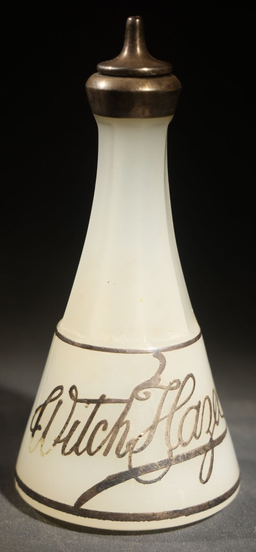 Vintage Witch Hazel Barber Shop Bottle with Silver Toned Overlay, Note Loss to Overlay