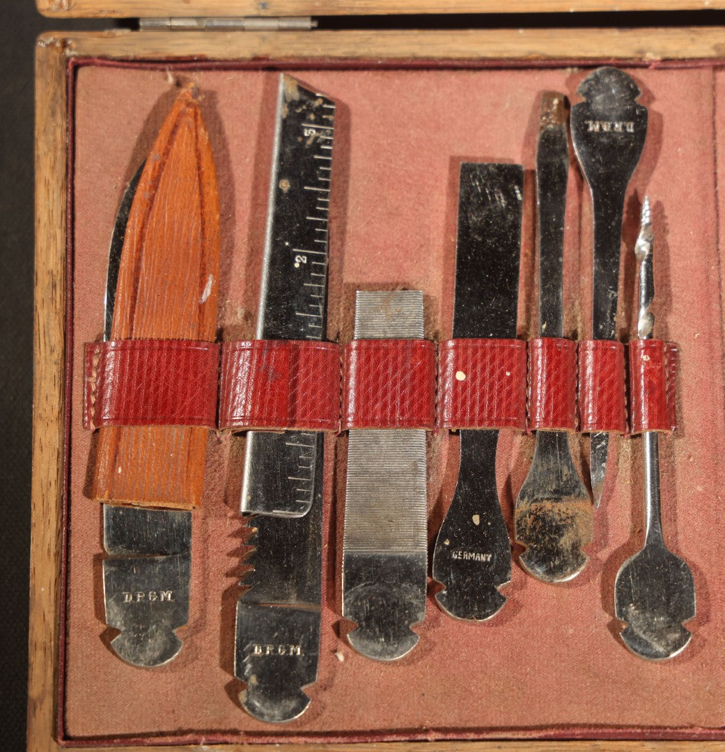 Antique German Medical Instrument Kit in Wooden Box with D.R.G.M. Marked Tools, Modular Handle System