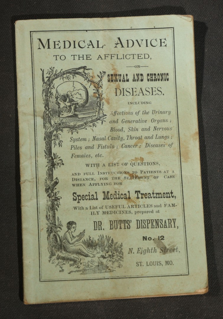 Antique Medical Advice Pamphlet, Dr. Butts' Dispensary, Sexual and Chronic Diseases, St. Louis Missouri, Patent Medicine Ads