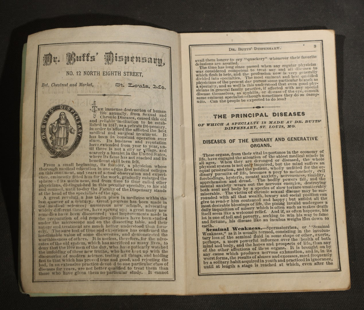 Antique Medical Advice Pamphlet, Dr. Butts' Dispensary, Sexual and Chronic Diseases, St. Louis Missouri, Patent Medicine Ads