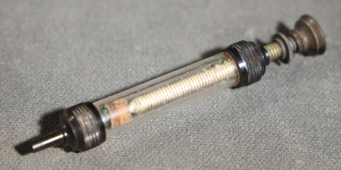 Antique Medical Syringe with Glass Barrel and Gutta Percha Fittings in Original Case