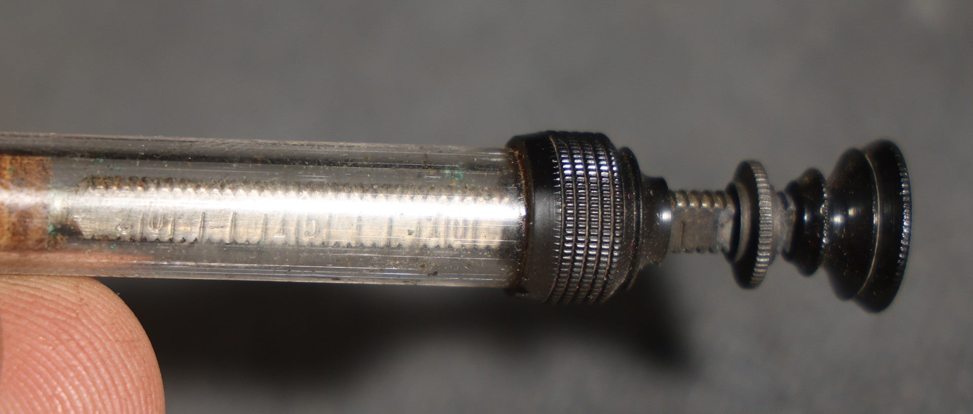 Antique Medical Syringe with Glass Barrel and Gutta Percha Fittings in Original Case