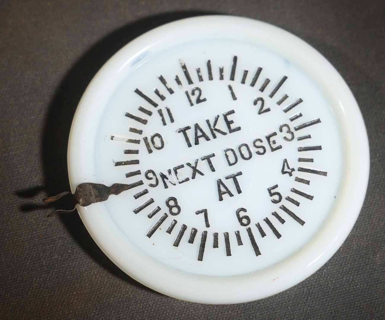 Antique Acme Tumbler Cover and Dose Indicator with "Take Next Dose At" Clock Face Reminder, Sharon Manufacturing Company, Philadelphia, Pennsylvania, Patent 1896