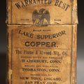 Lot 030 - Antique Lake Superior Copper Belt Rivets and Burrs Box, Eagle Brand, The Plume & Atwood Mfg. Co., Waterbury, Connecticut, with Contents, 3-5/8" H