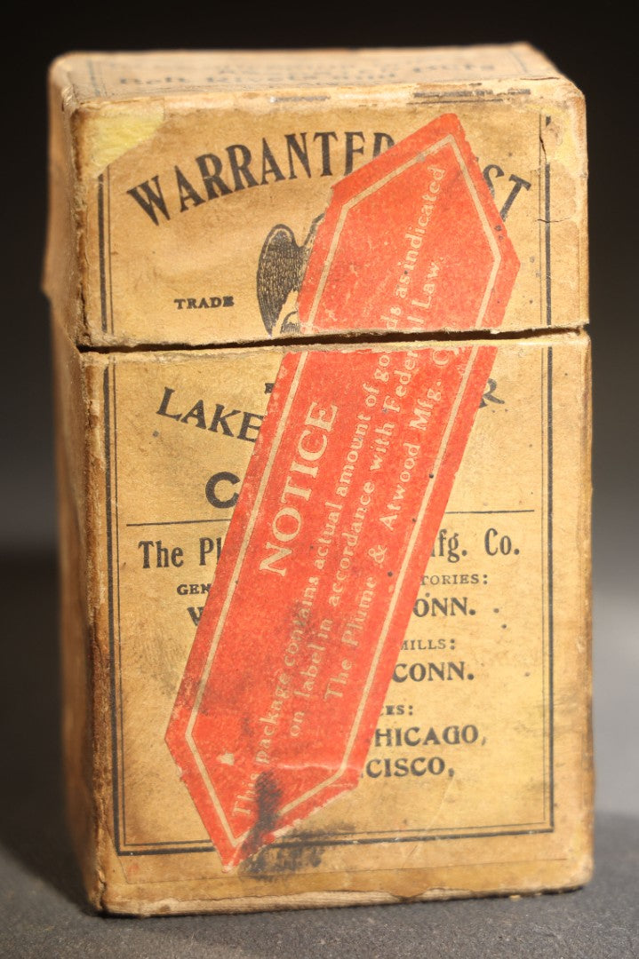 Antique Lake Superior Copper Belt Rivets and Burrs Box, Eagle Brand, The Plume & Atwood Mfg. Co., Waterbury, Connecticut, with Contents