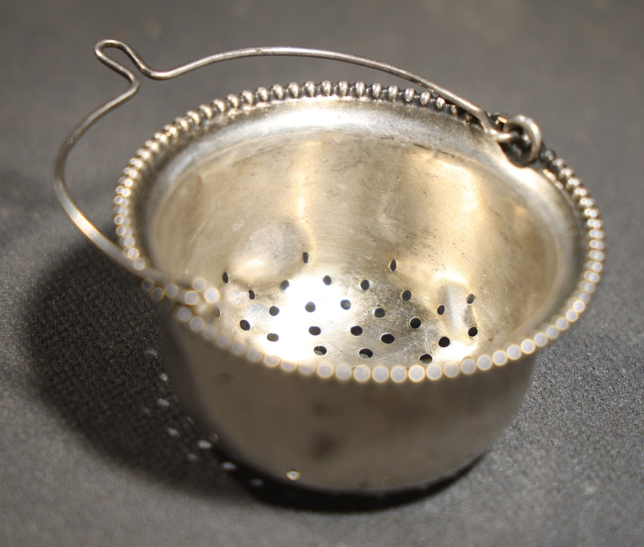 Vintage Sterling Silver Tea Strainer with Beaded Edge, Approximately 0.5 Troy Ounces