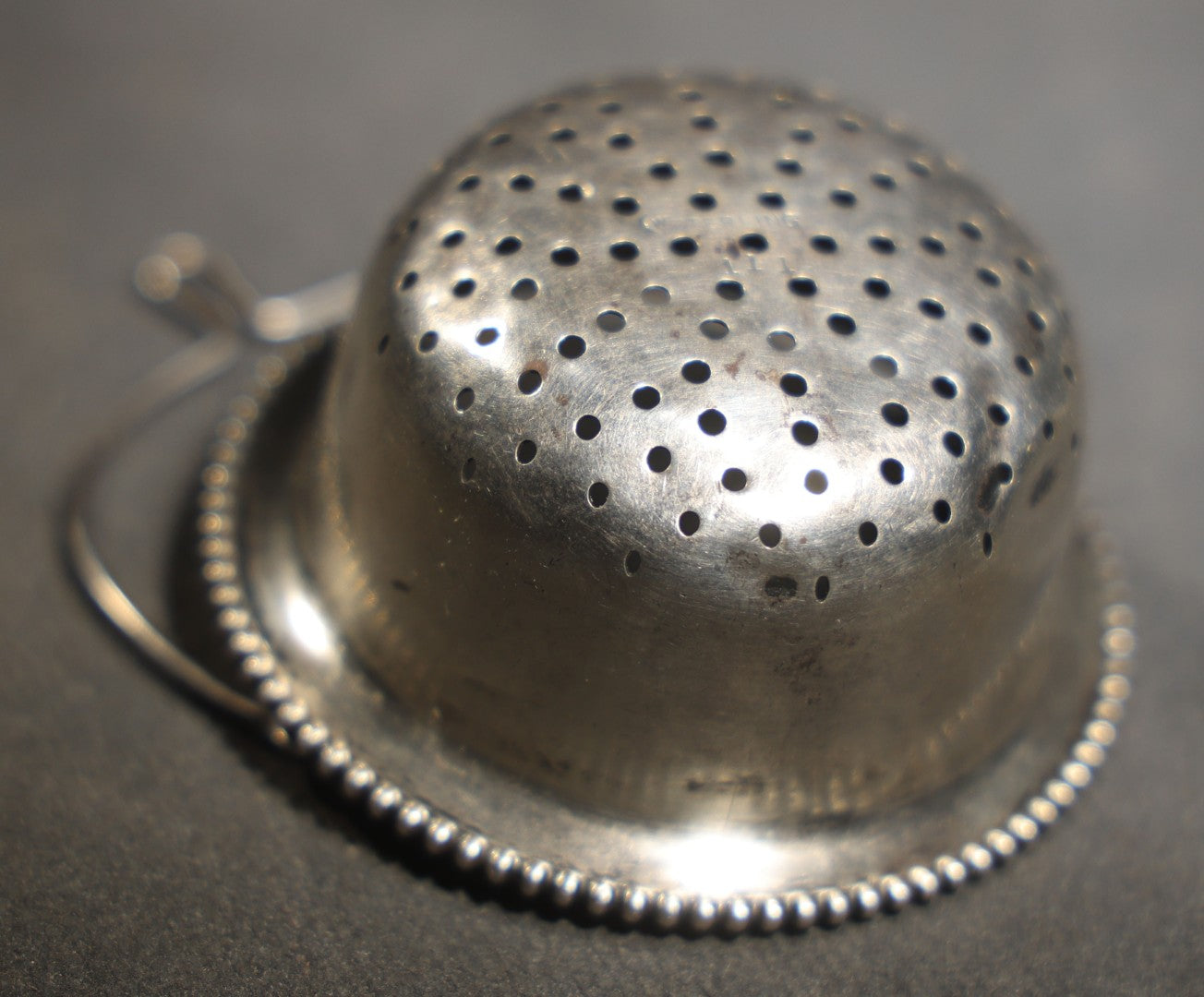 Vintage Sterling Silver Tea Strainer with Beaded Edge, Approximately 0.5 Troy Ounces
